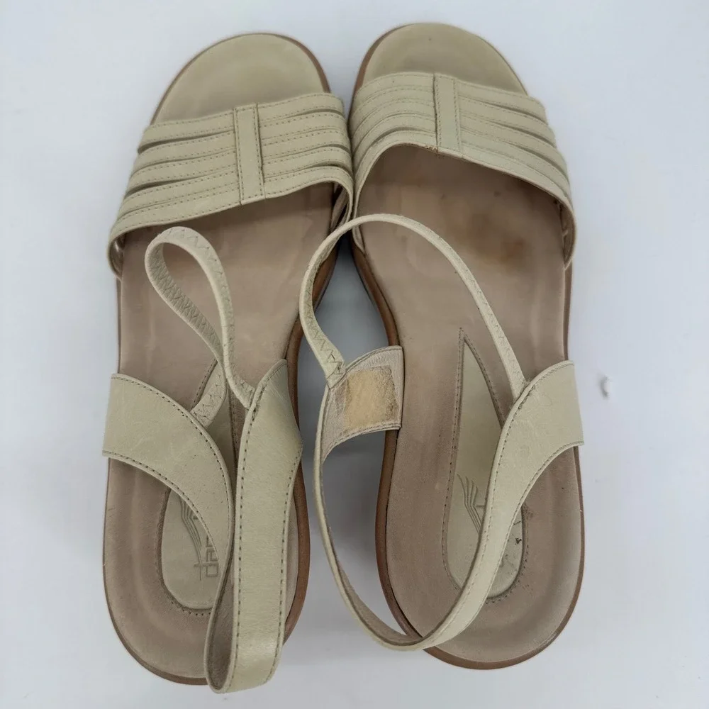Dansko Womens 39 Cream Leather Strappy Slingback Wedge Sandals Portugal 12 05 EK